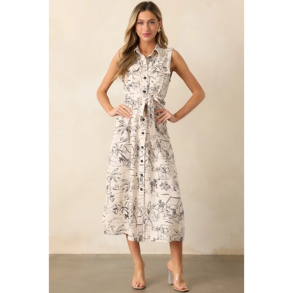 Dress Forum Shirt Dress Womens L Ivory Island Heartbeat Button Front Linen Blend